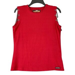Harley Davidson Womens S Red Grommet Chain Tank‎ Top USA Made Vintage Y2K Biker